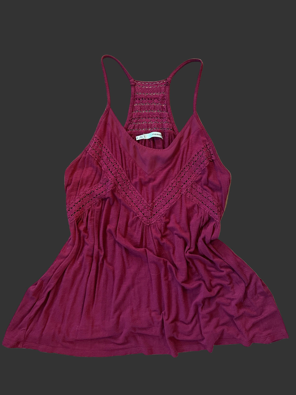 Maurices Burgundy Lace-Trim Racerback Tank Top – Medium