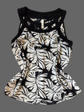 PerSeption Concept Black & White Tropical Leaf Print Top, Size L