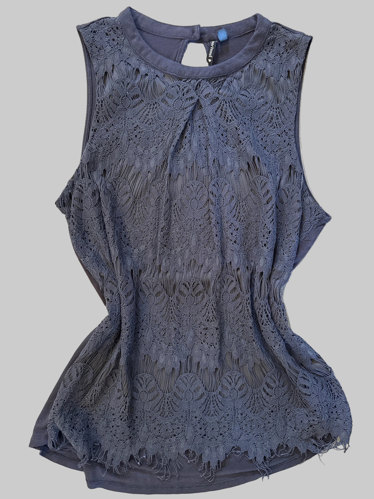 Heartsoul Charcoal Floral Lace Sleeveless Top, Size XL