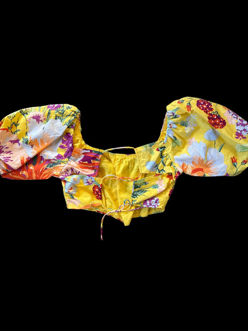 H&M Yellow Floral Puff-Sleeve Crop Top