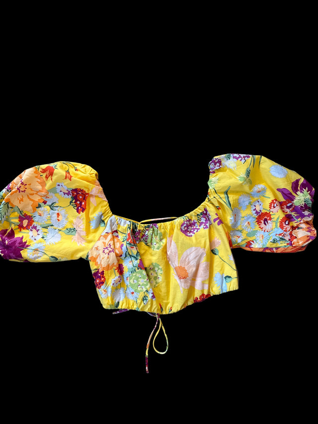 H&M Yellow Floral Puff-Sleeve Crop Top – Shadow Ranch Gems