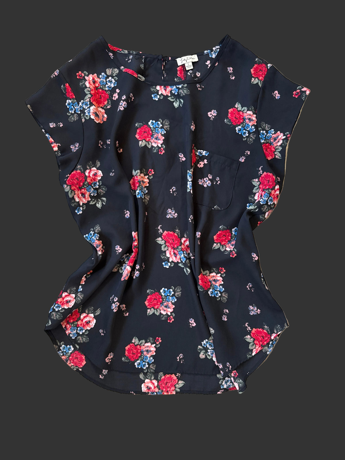 Lily White Floral Short-Sleeve Blouse – Large